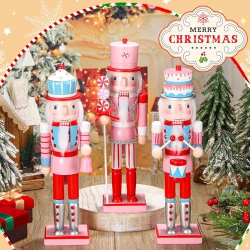 3 Pcs Pink Wooden Nutcracker Figures K37257