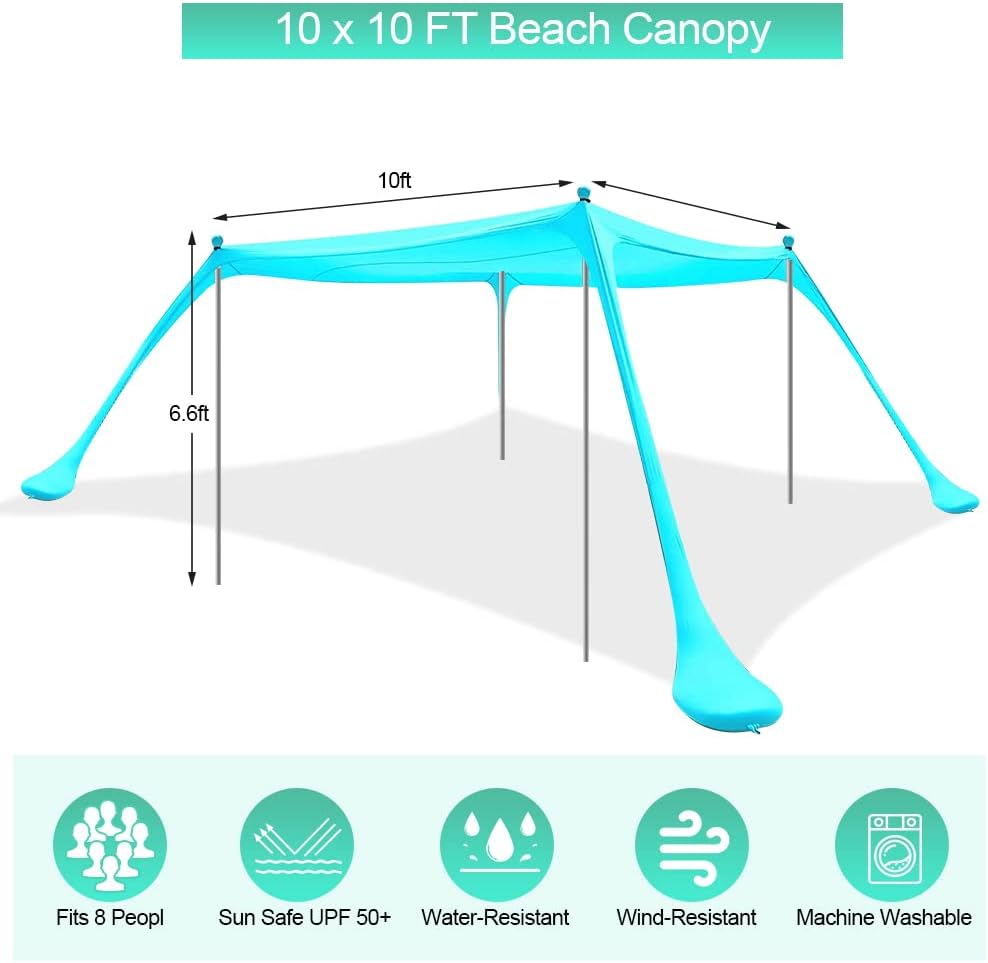 10 x 10 FT UPF50+ Beach Tent Sun Shelter with Carrying Bag F7409