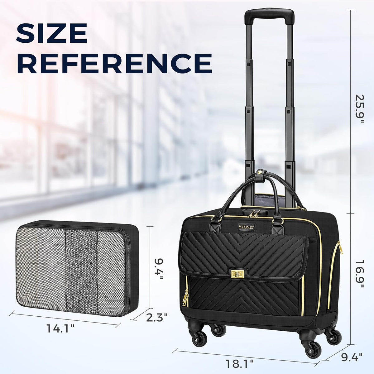 Black Rolling Laptop Bag with 4 Spinner Wheels 17.3 Inch P837573