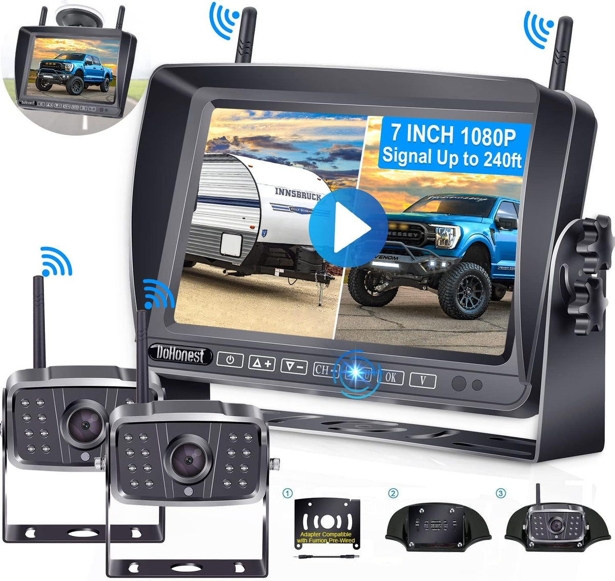 HD 1080P Wireless Backup Camera with 7" Touch Key Monitor E1751