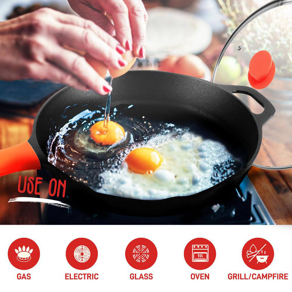 12x22 Pre Seasoned Nonstick Cast Iron Frying Pan with Lid 4 Pack E5887