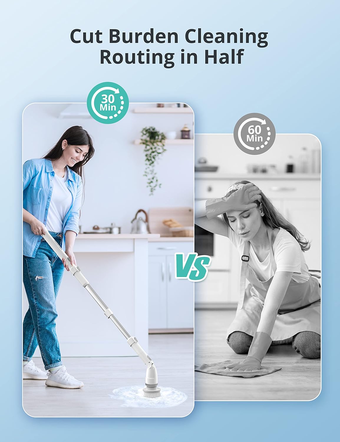 Cordless Electric Spin Scrubber with Adjustable Extension Arm and 4 Replaceable Cleaning Heads Y807
