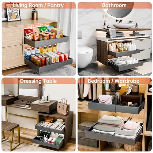 Expandable 12.6" - 20.5" Heavy Duty Adjustable Slide Out Drawer Black Cabinet Organizer Y94408