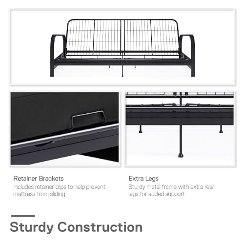 Black Convertible Metal Frame Futon Sofa with Coil Mattress P89373
