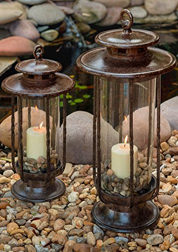 Large Decorative Hurricane Lantern Glass Candle Holder Cast Iron F445