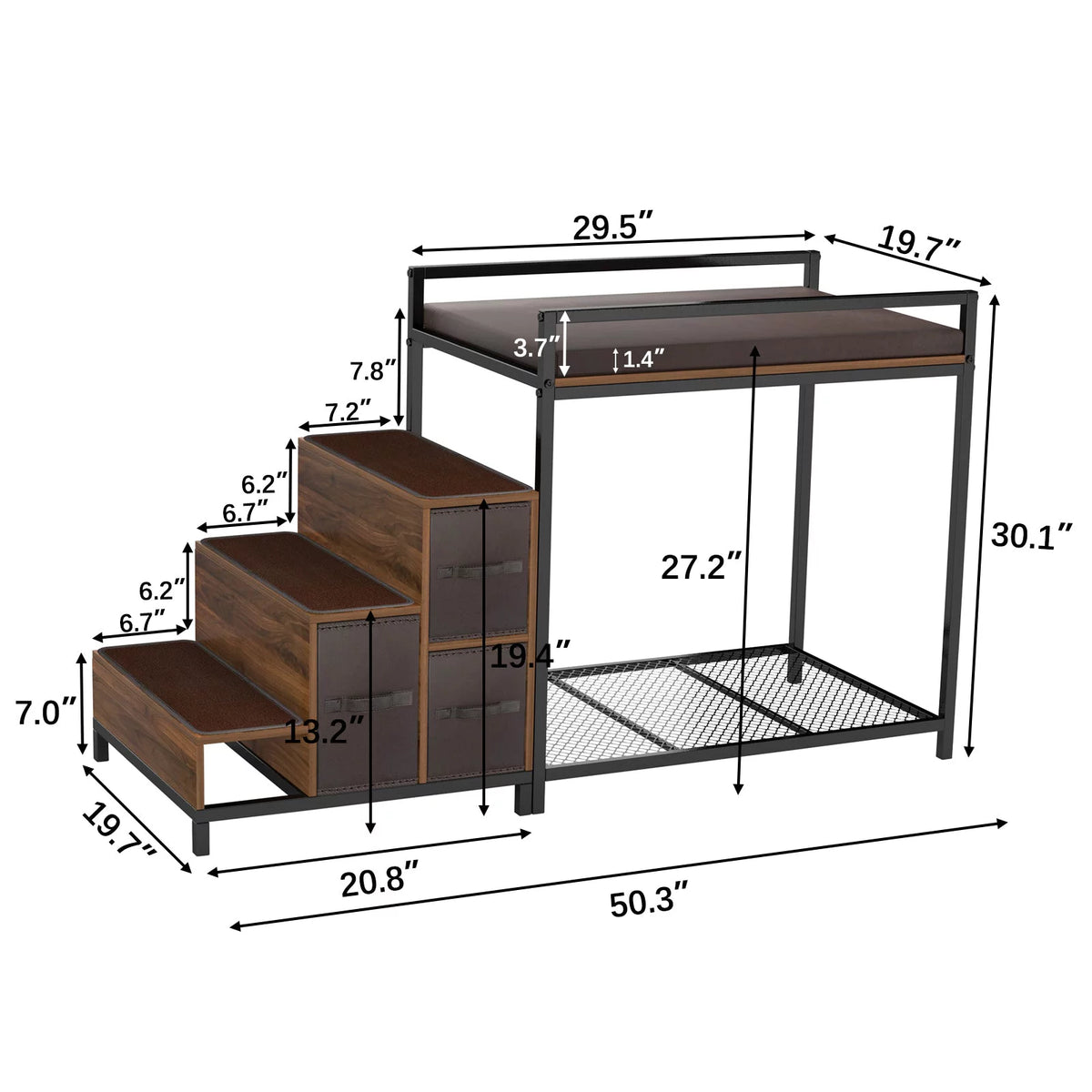 Dog Bunk Bed Elevated with Non-slip Pad and Storage K762834
