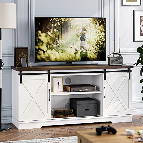 White Tall TV Stand with Storage and Shelves W82365