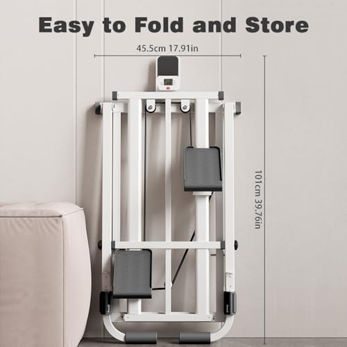 Compact Adjustable Stair Stepper Machine with Handles White N2969