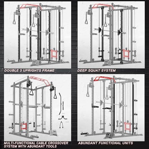 Deep Squat Machine with Cable Crossover System and Squat Rack Power Cage A6292