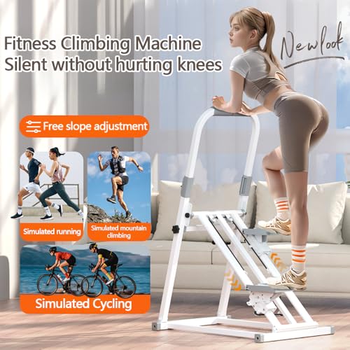 Compact Adjustable Stair Stepper Machine with Handles White N2969