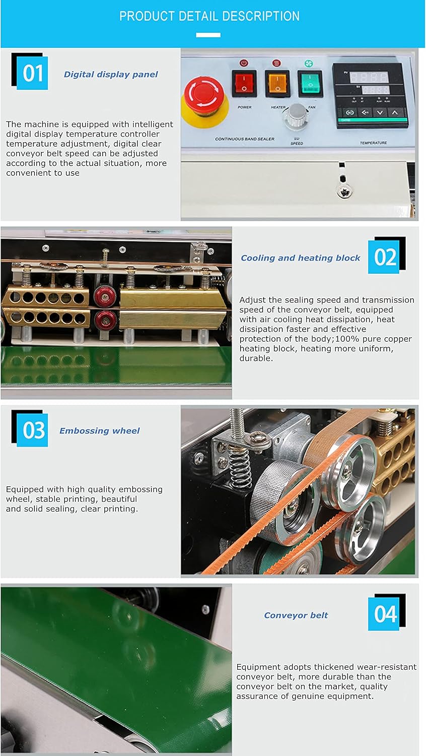 Continuous Sealing Machine Automatic Band Sealer with Digital Thermostat for Plastic Poly Bag Film 110V M720