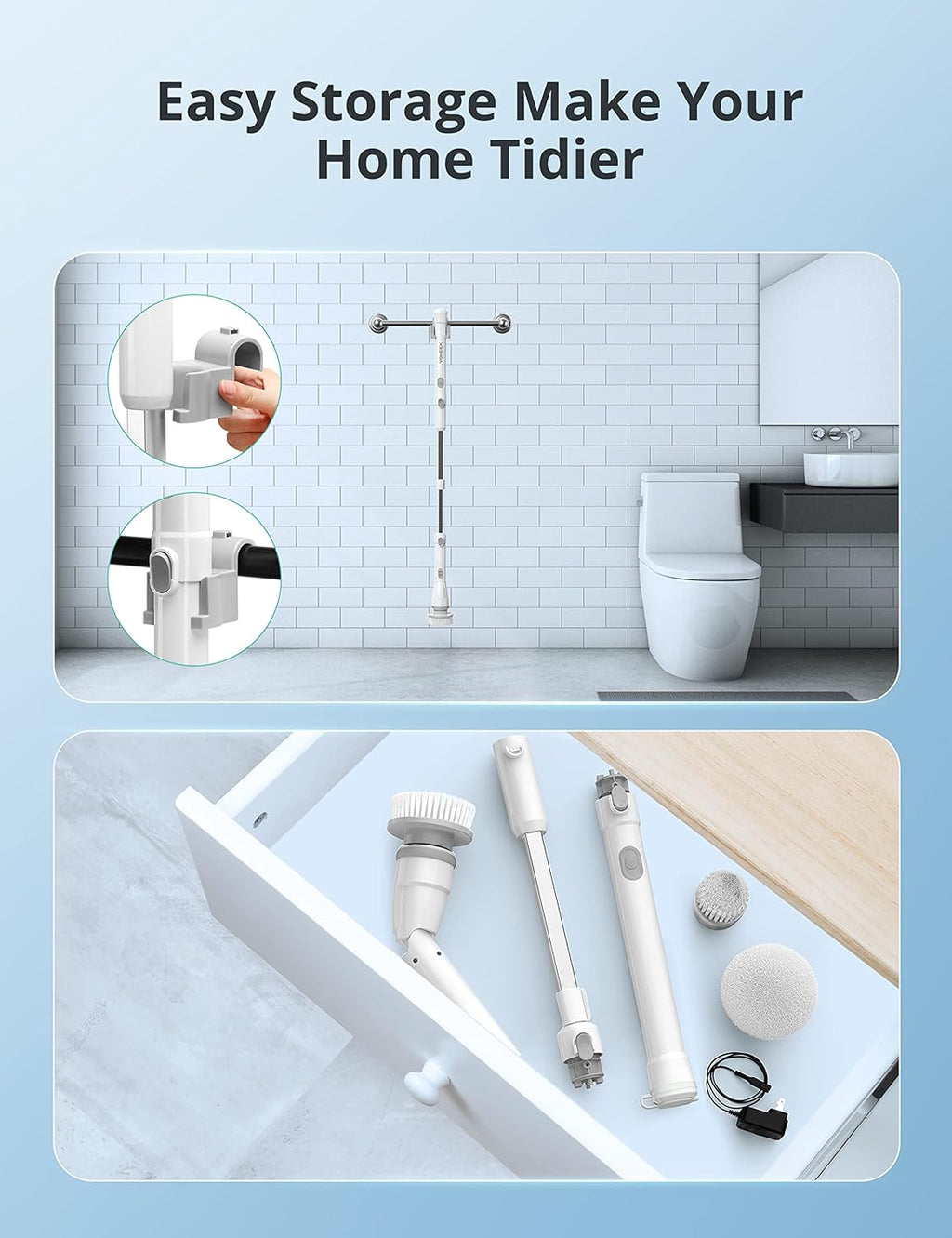 Cordless Electric Spin Scrubber with Adjustable Extension Arm and 4 Replaceable Cleaning Heads Y807
