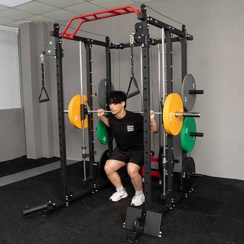 Deep Squat Machine with Cable Crossover System and Squat Rack Power Cage A6292