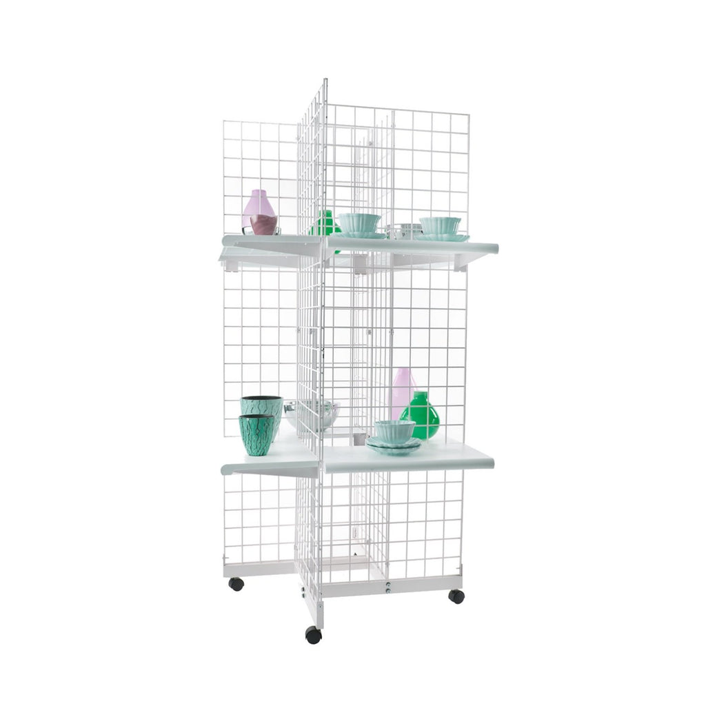 White 4-Way Wire Grid Tower with Base and Casters V5275