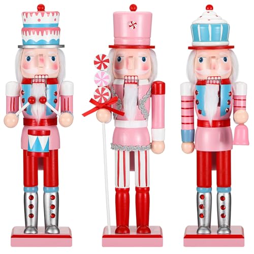 3 Pcs Pink Wooden Nutcracker Figures K37257