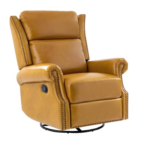 Genuine Leather Swivel Rocker Recliner with Footrest and Lumbar Support Q53520