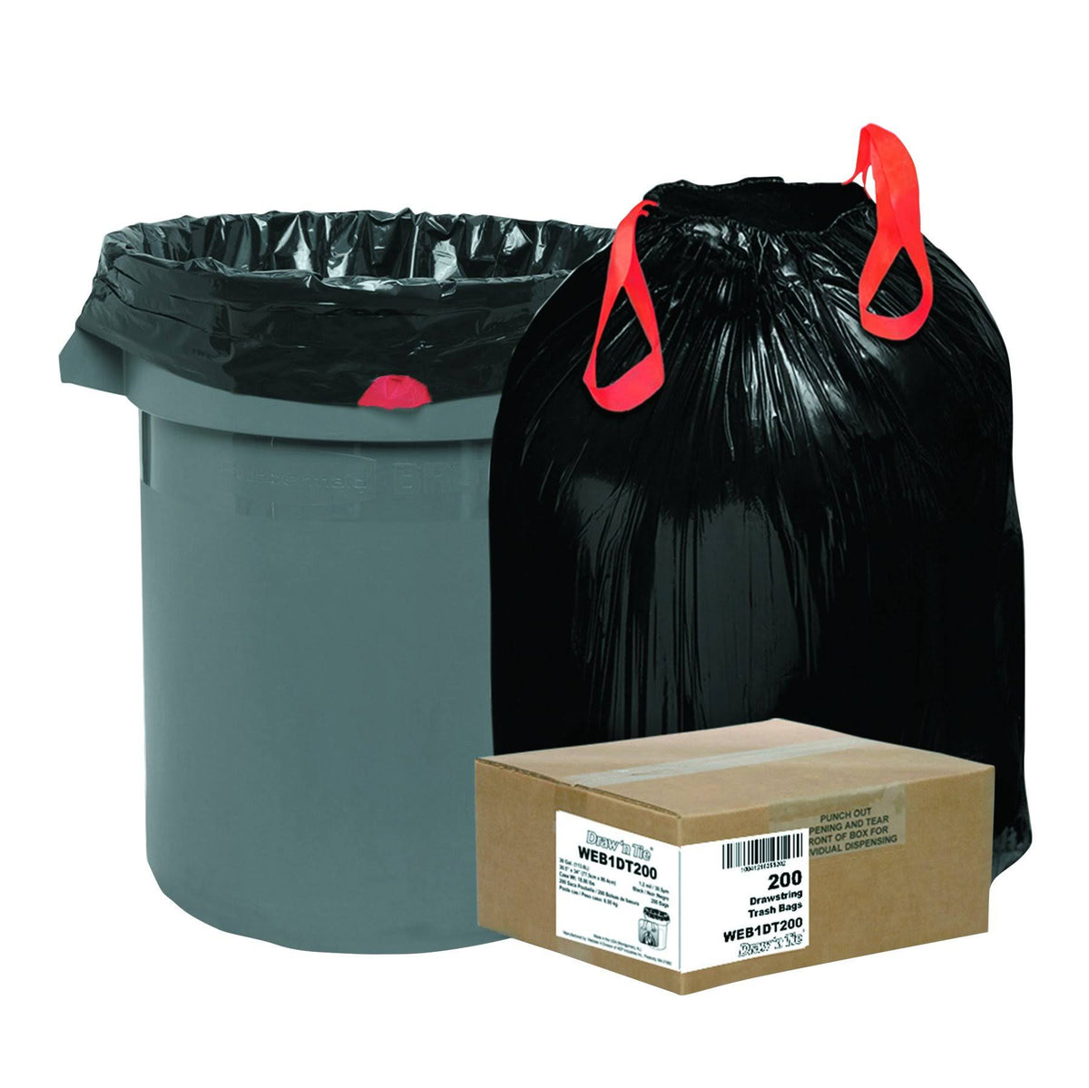 Black 30 gal. Draw & Tie Trash Bags A948