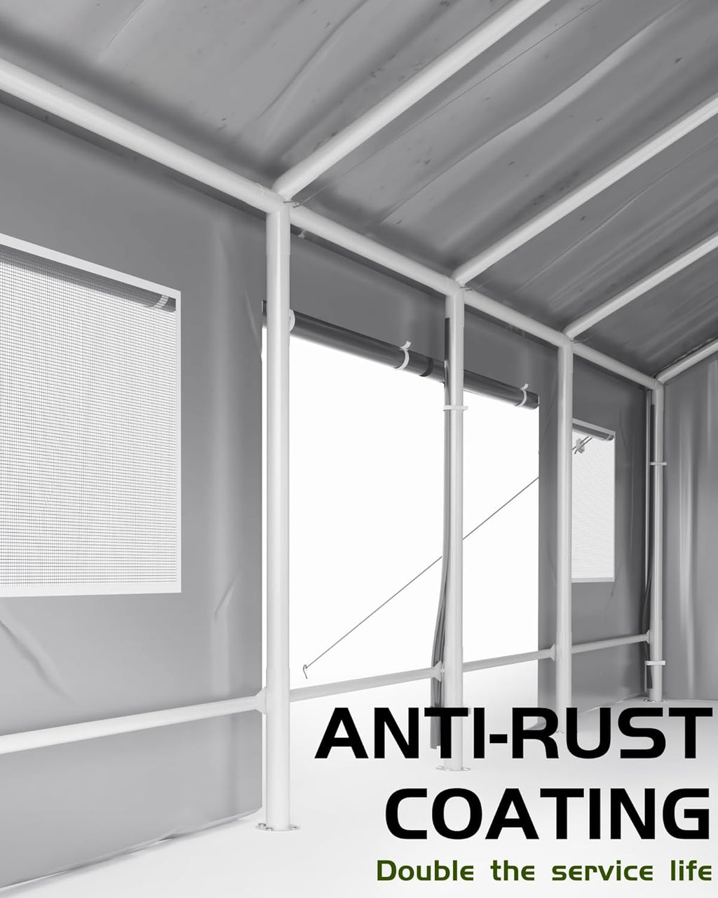 Silver Gray 180 g PE Carport with Front & Rear Doors K7345