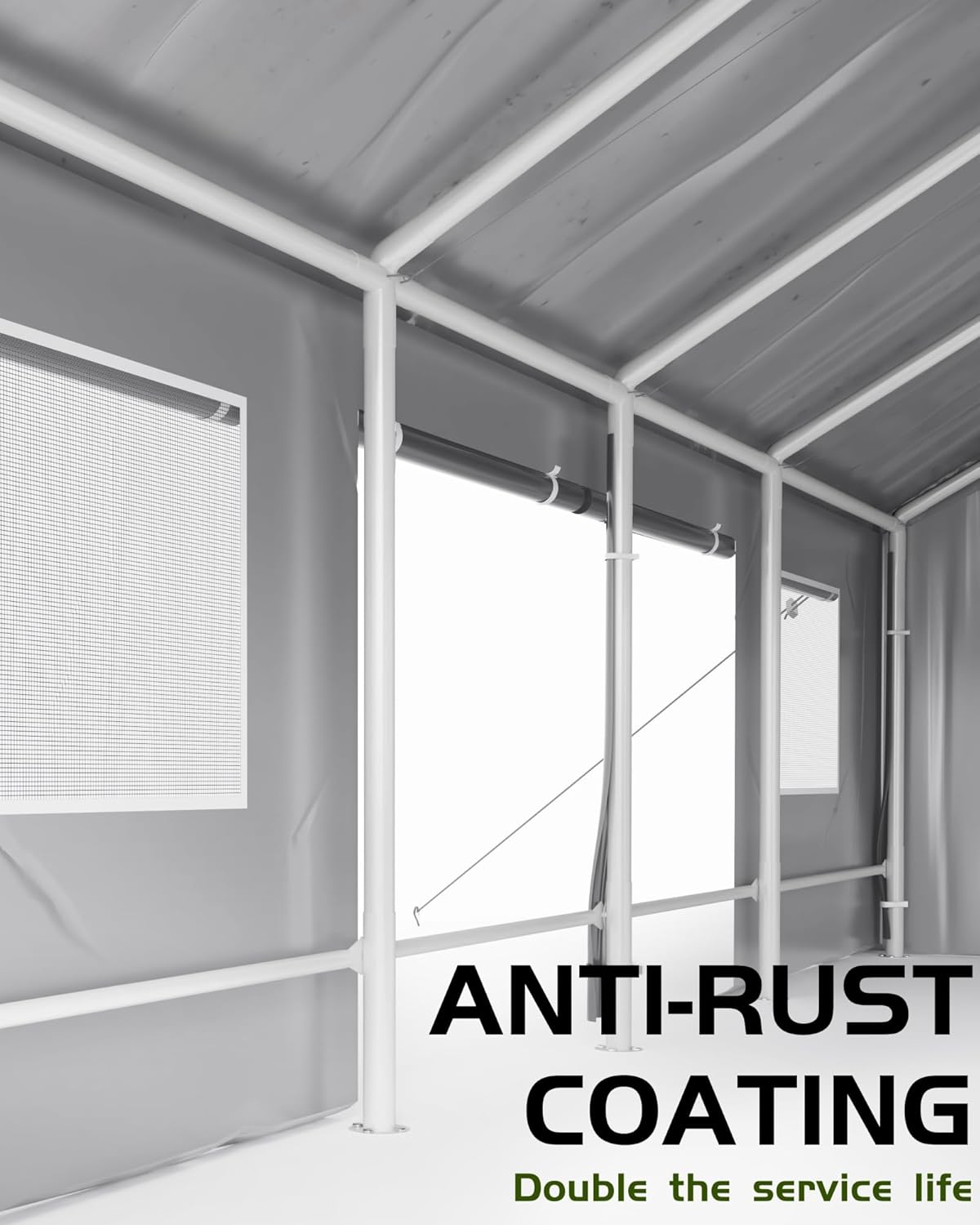 Silver Gray 180 g PE Carport with Front & Rear Doors K7345