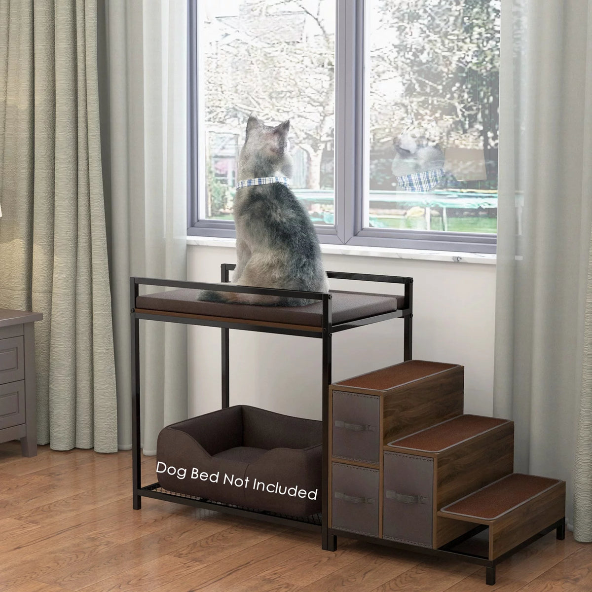 Dog Bunk Bed Elevated with Non-slip Pad and Storage K762834