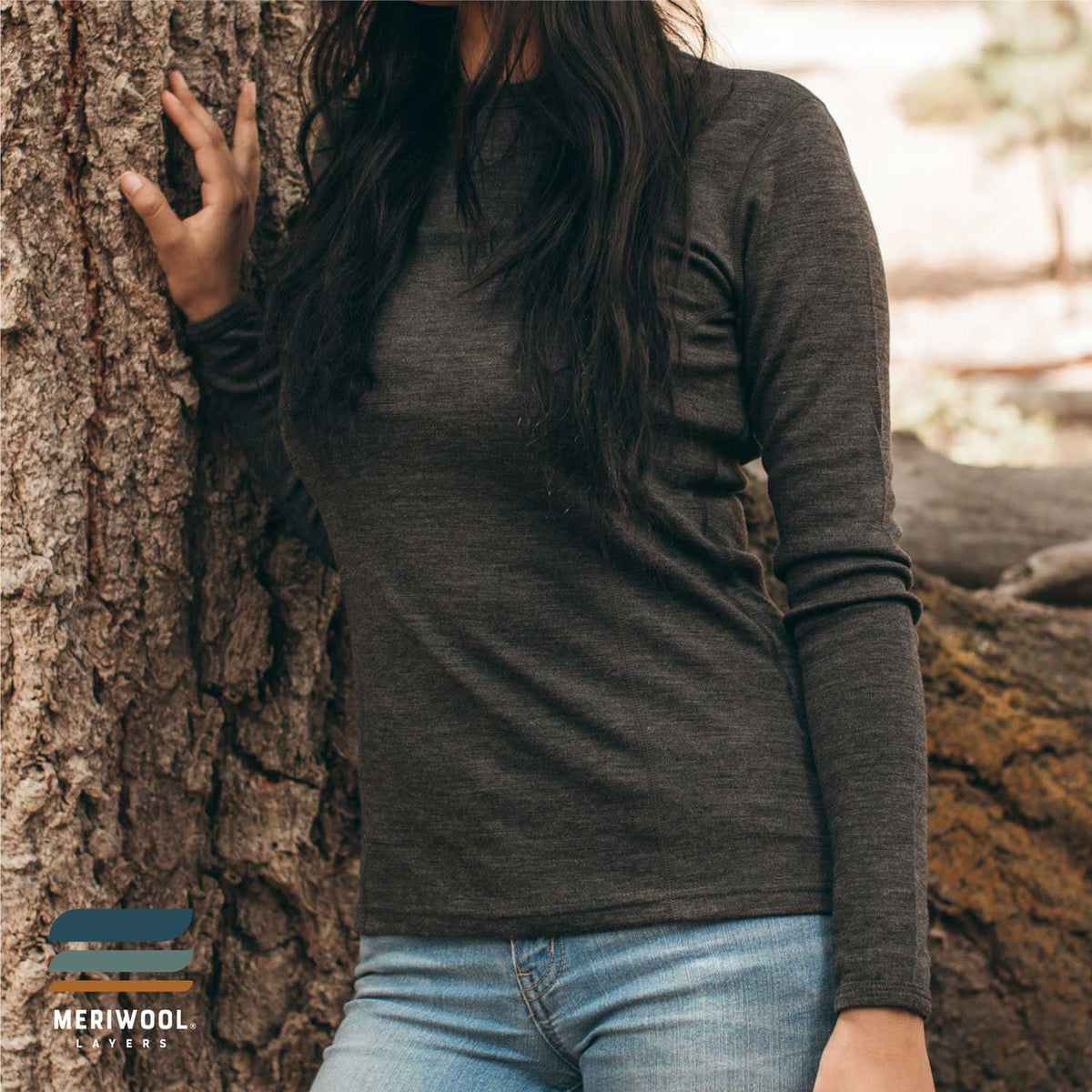 Black Merino Wool Midweight Baselayer Crew A545