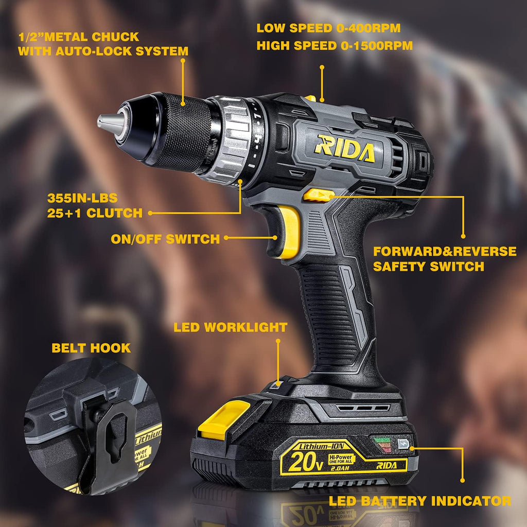 20V Cordless Electric Power Drill Set with 2.0AH Li-Battery Q82120