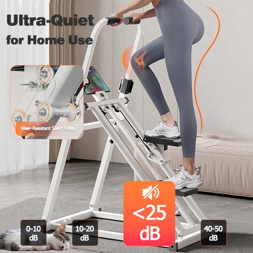 Compact Adjustable Stair Stepper Machine with Handles White N2969