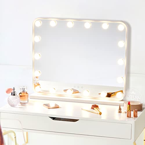 Large Hollywood Vanity Mirror with Lights, 18 LED Bulbs, Wall-Mount/Tabletop (Rose Gold) W58091