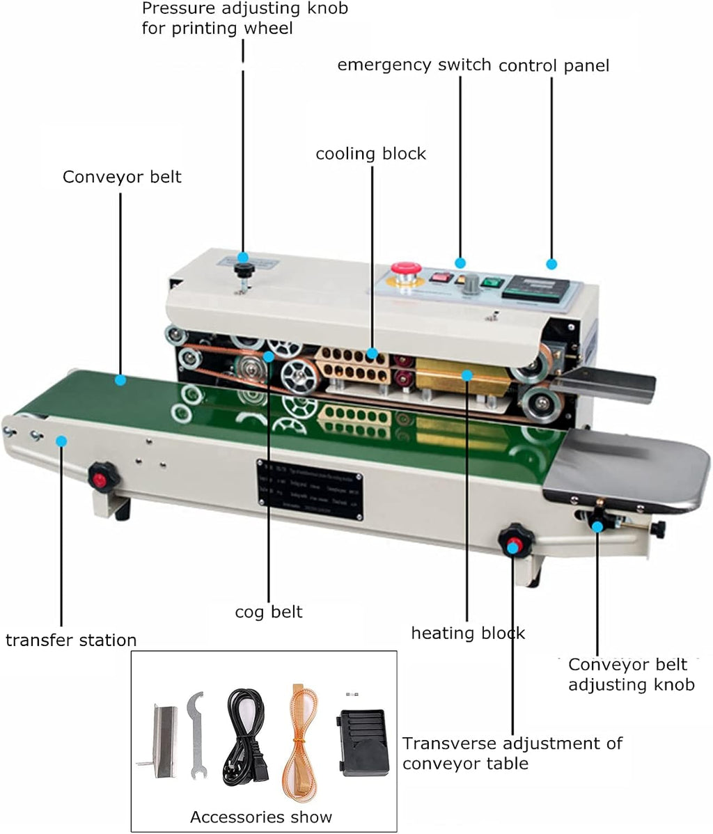 Continuous Sealing Machine Automatic Band Sealer with Digital Thermostat for Plastic Poly Bag Film 110V M720