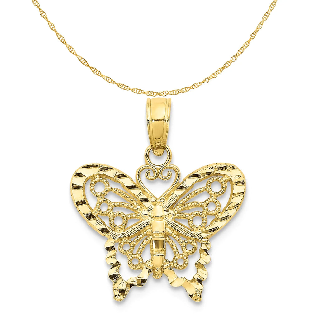 10K Yellow Gold Diamond-Cut Butterfly Pendant Charm with Rope Chain Necklace 18'' U696682