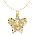 10K Yellow Gold Diamond-Cut Butterfly Pendant Charm with Rope Chain Necklace 18'' U696682