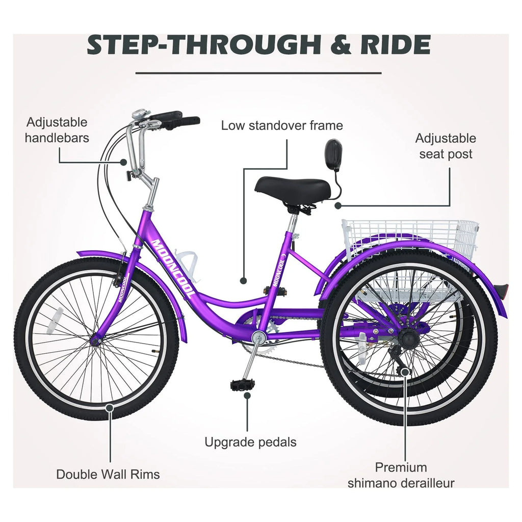 20'' 24 3 Wheel 7 Speed Adult Tricycles with Big Basket F283