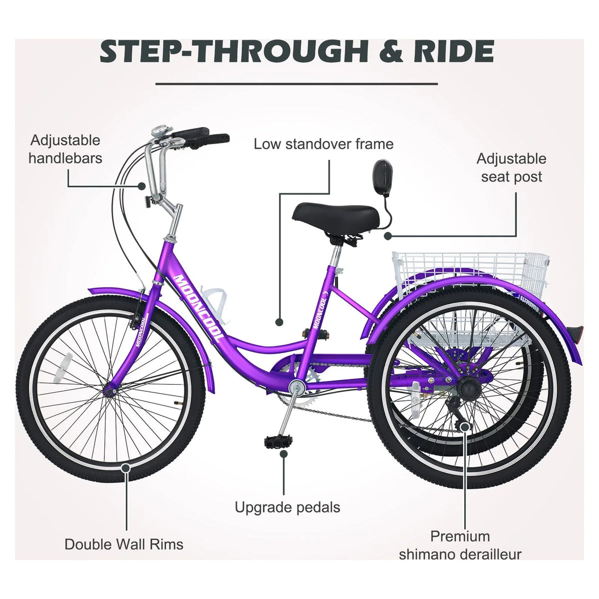 20'' 24 3 Wheel 7 Speed Adult Tricycles with Big Basket F283