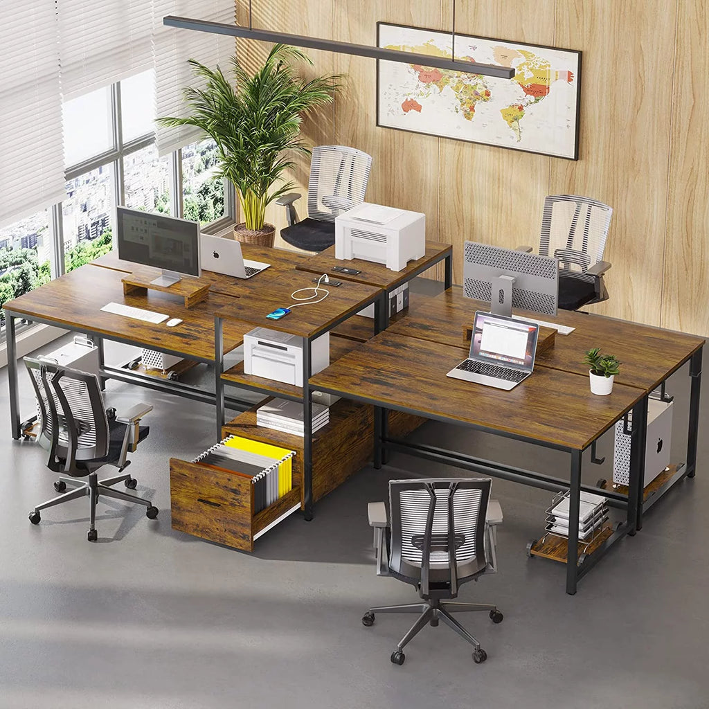 Brown Computer Desk with File Drawer and USB Port E648771