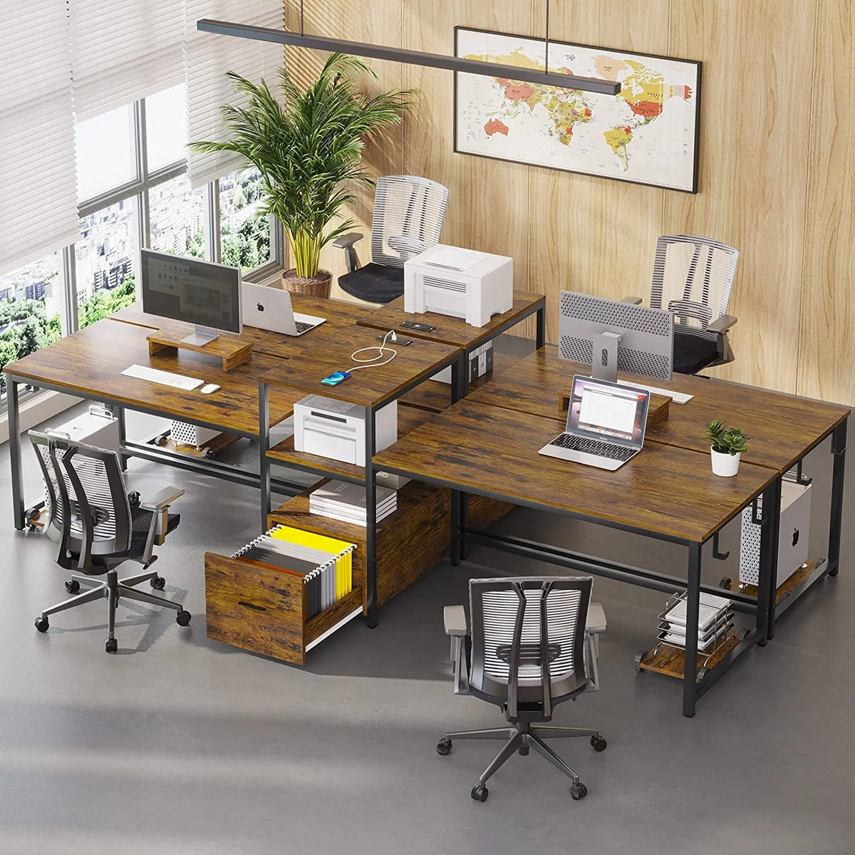 Brown Computer Desk with File Drawer and USB Port E648771