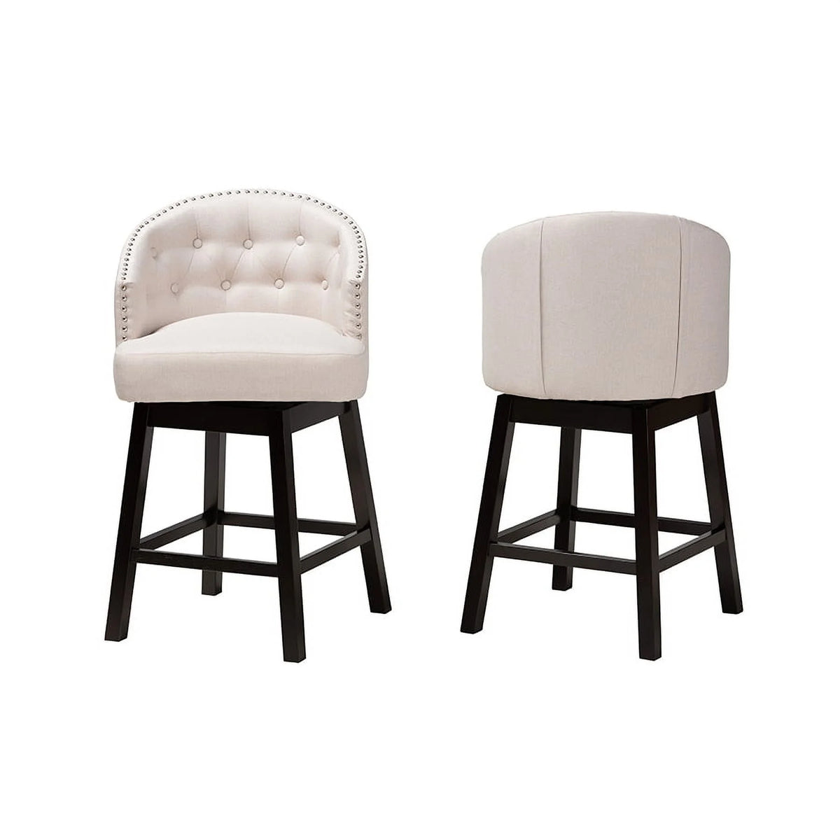 Light Beige Fabric and Espresso Brown Finished Wood 2-Piece Swivel Counter Chair V693961
