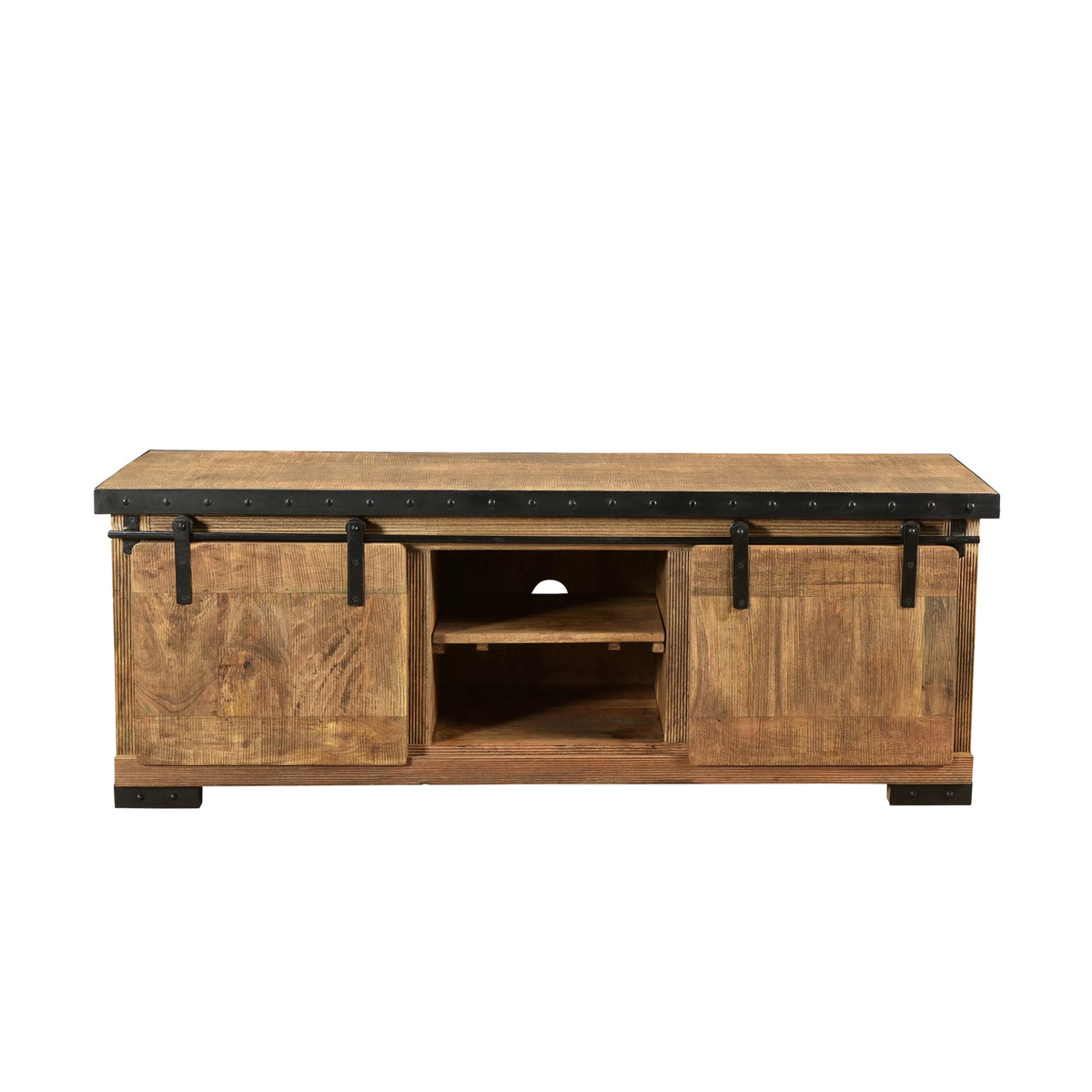 Natural and Black Mango Wood TV Stand H51356