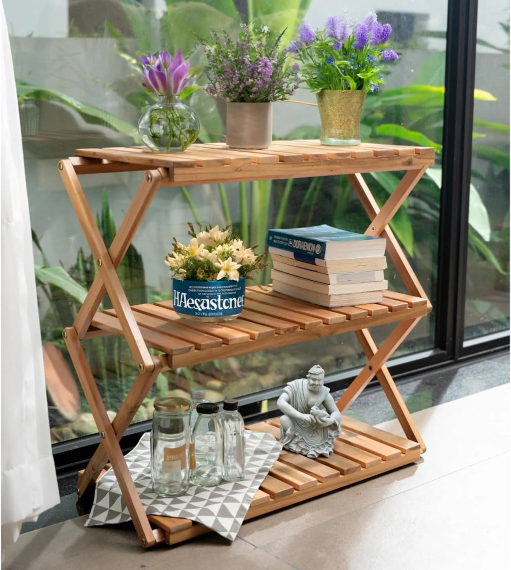 3 Tier Acacia Wood Folding Shelf B2479