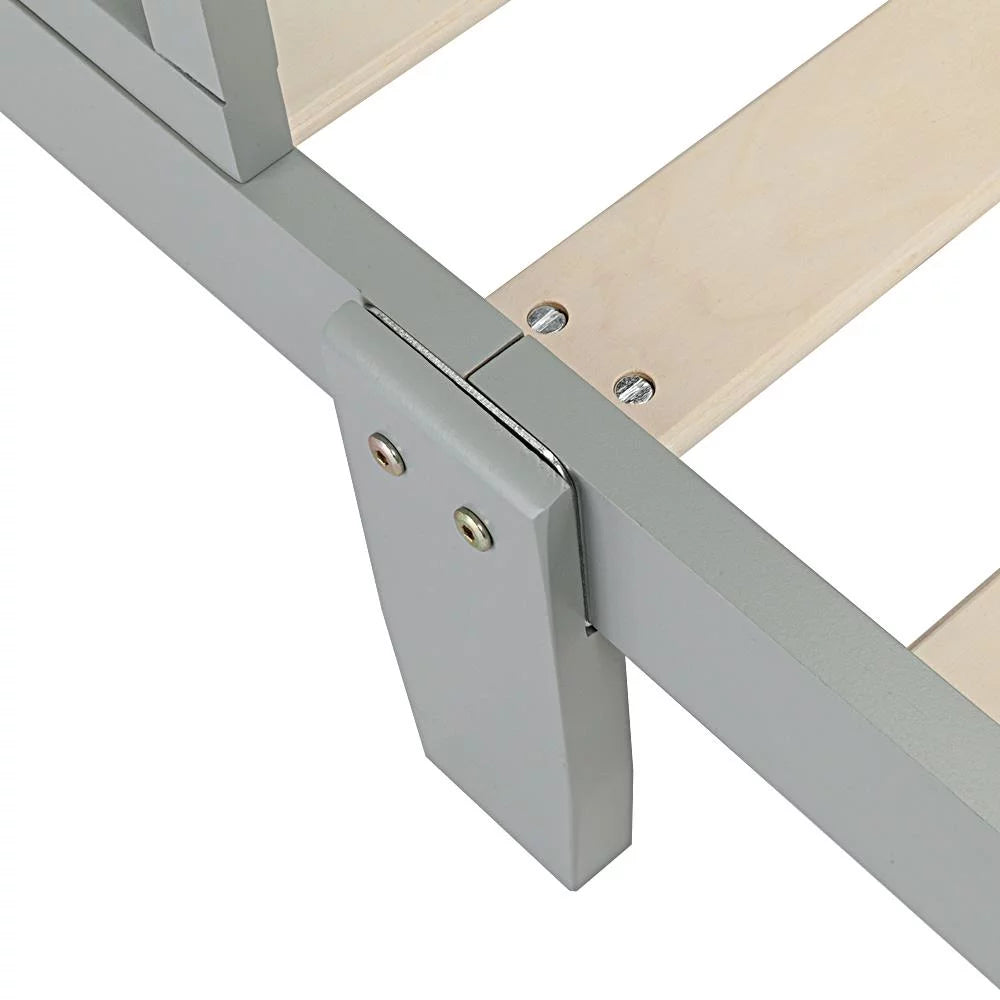 Gray Wood Toddler Bed with Guardrails Y14823