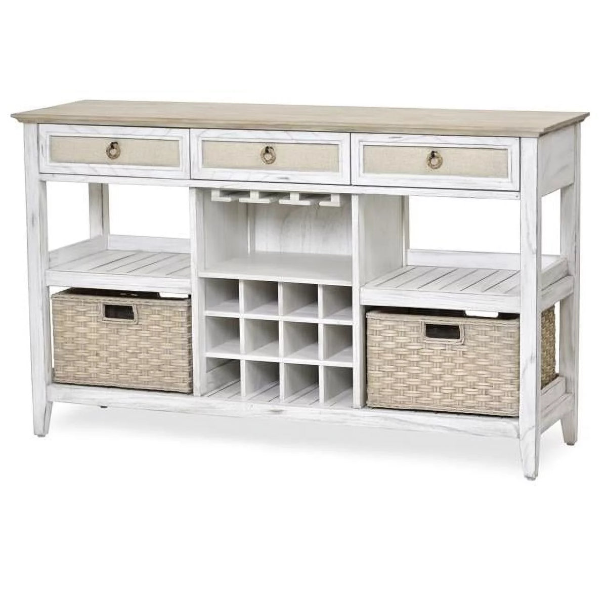 White Light Brown Wood Sideboard with Baskets K7815