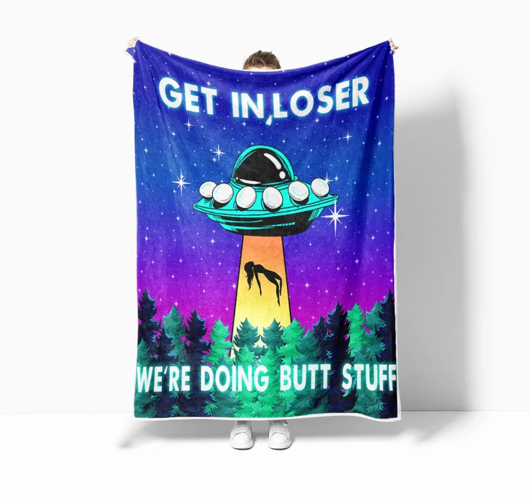 Purple Flannel Throw Blanket with Alien Print L50083