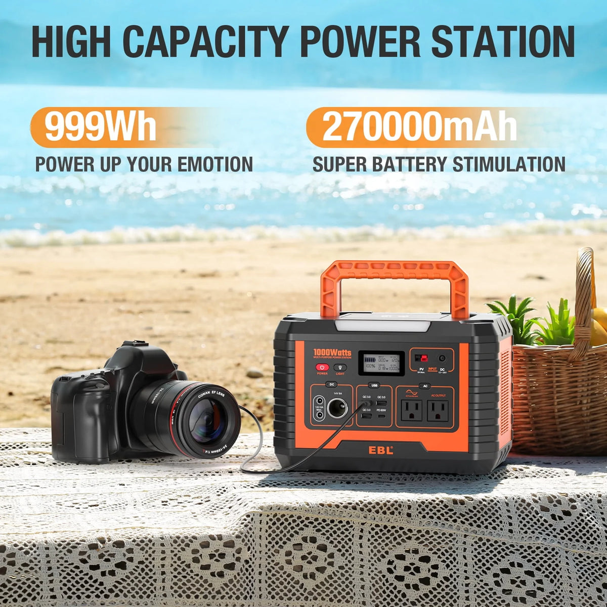 Portable Power Station 110V/1000W 999Wh Lithium Battery T47233