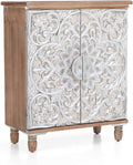 White Distressed Accent Storage Cabinet with 2 Doors T391723