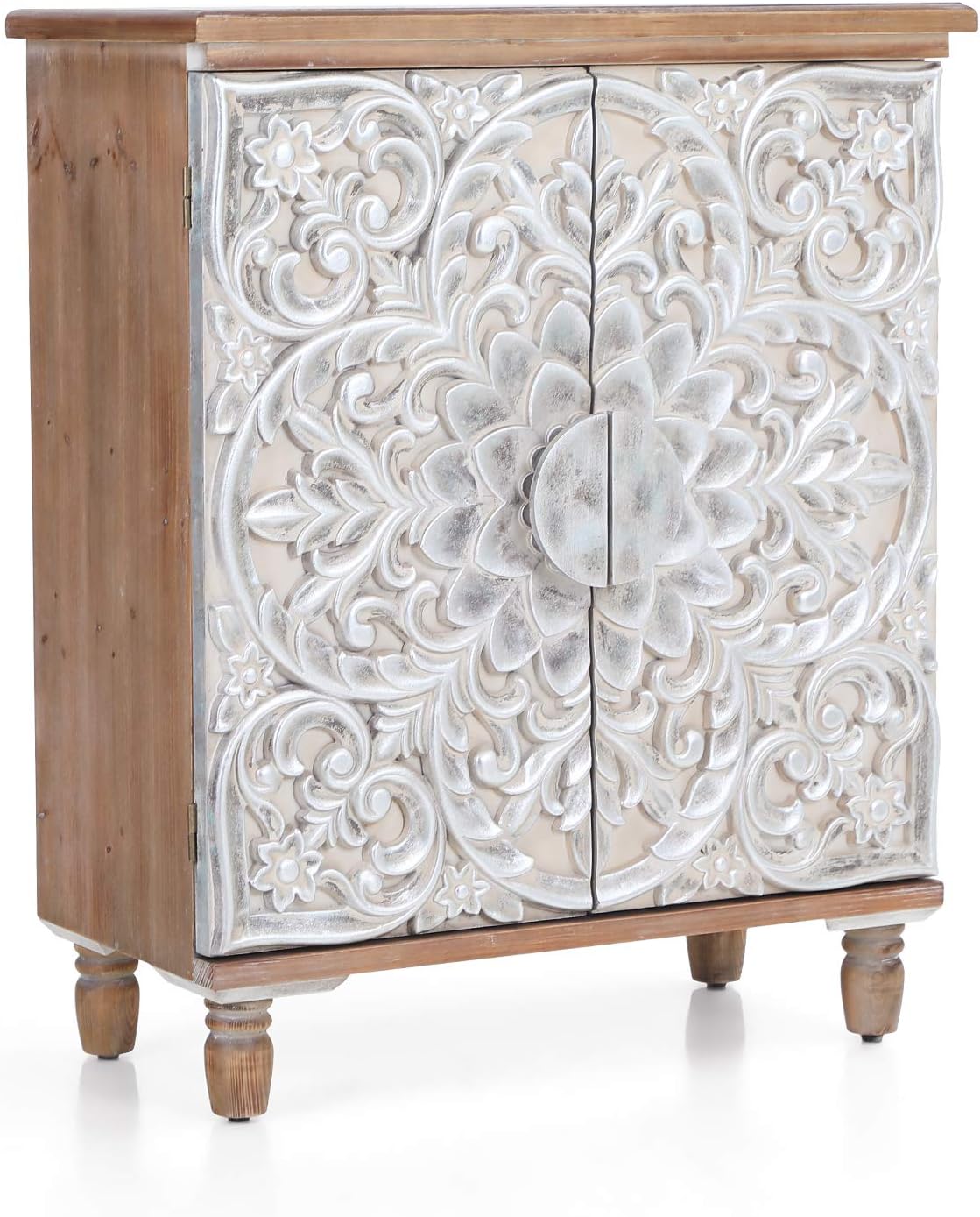 White Distressed Accent Storage Cabinet with 2 Doors T391723