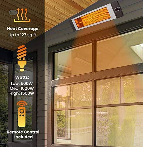 Silver 34.6-In. Wide Electric Carbon Infrared Heat Lamp with Remote Control L123823