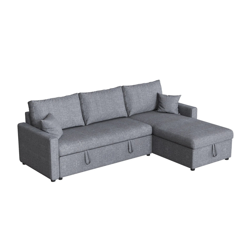 Dark Gray Linen Fabric L Shape Sofa Bed with Storage Chaise H3802