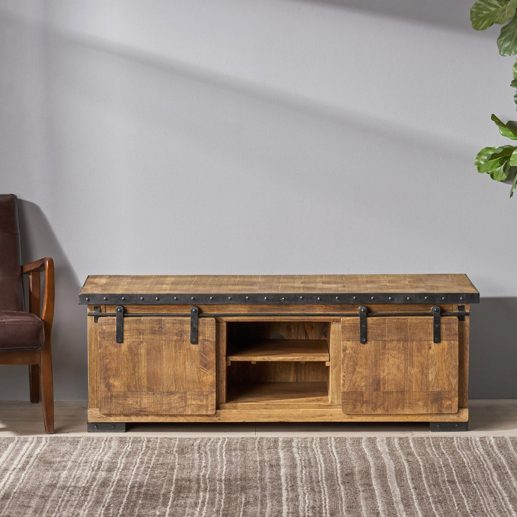 Natural and Black Mango Wood TV Stand H51356