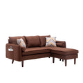 Brown Sectional Sofa Chaise with USB Charger & Pillows H9755