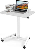 Adjustable Rolling Sit Stand Laptop Desk with Wheels (White) J4912