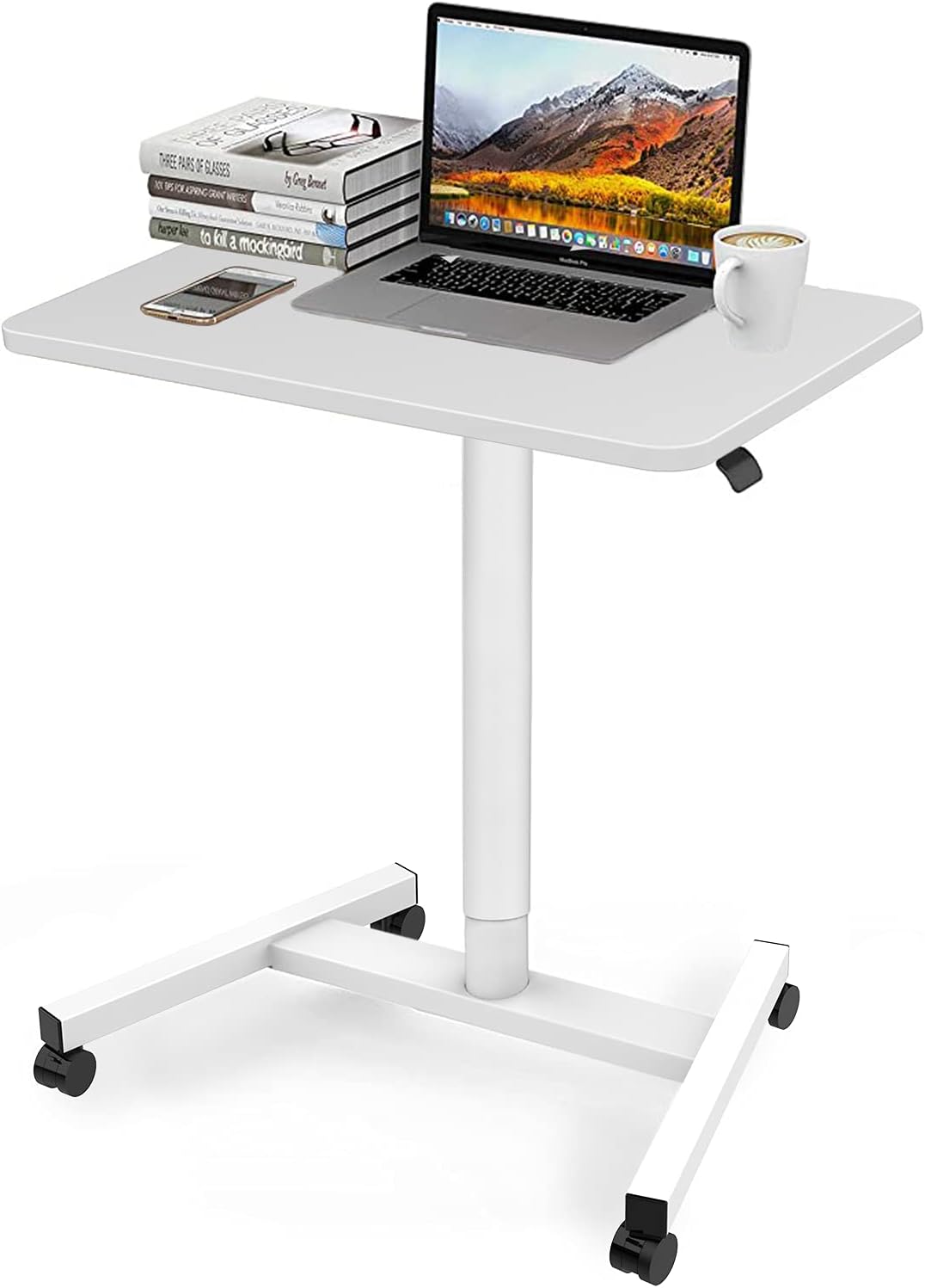 Adjustable Rolling Sit Stand Laptop Desk with Wheels (White) J4912